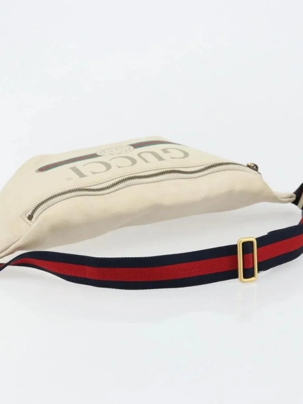 GUCCI Sherry Line Waist bag Leather Red White 493869 Auth